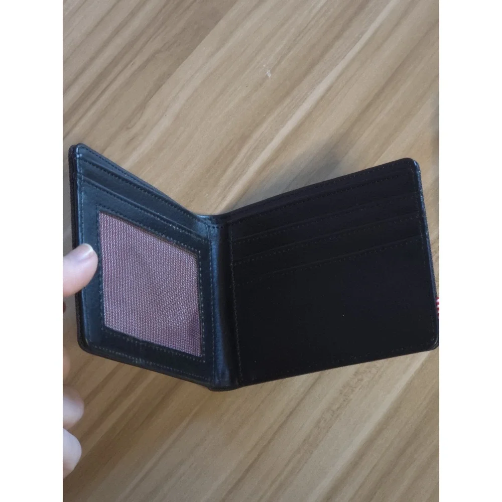 Herschel Men's Black Solid Bifold Wallet w/ ID Window Logo NWT